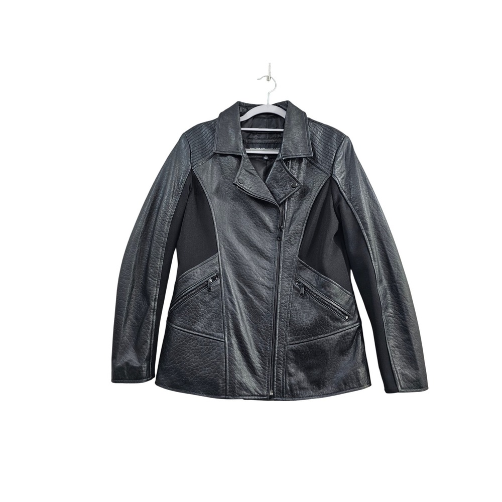 Marc New York Andrew Marc Jacket Women's M Black Lambskin‎ Leather Moto MW4C1680